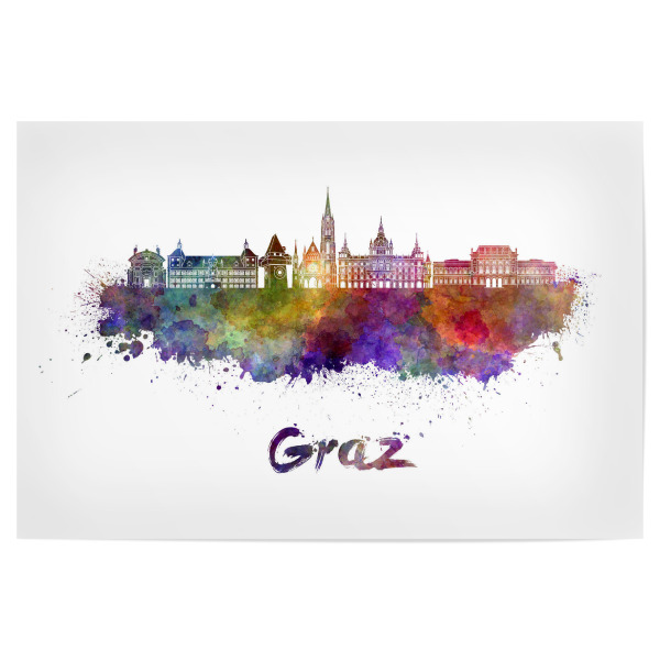Poster "GRAZ skyline in watercolor-b" artboxONE - Städte,Abstrakt,Architektur
