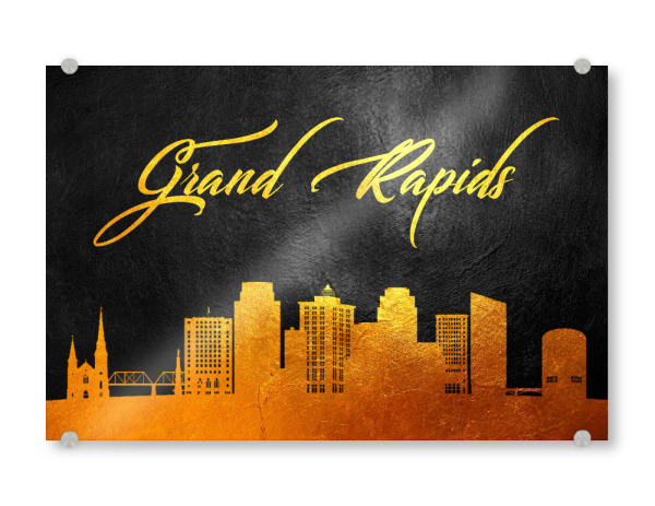 Acrylglasbild "Grand Rapids Michigan Gold" artboxONE - Städte - Grand rapids,Michigan,Gold,City,Stadt,Skyline