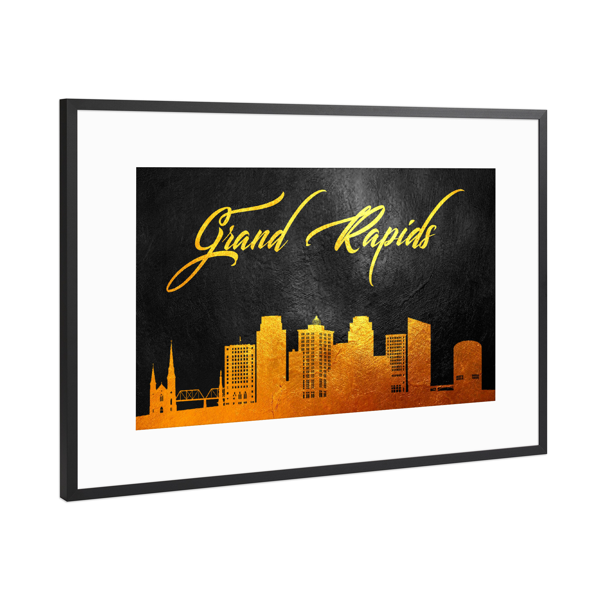 Poster mit Rahmen Schwarz (Metallic) "Grand Rapids Michigan Gold" artboxONE - Städte - Grand rapids,Michigan,Gold,City,Stadt,Skyline