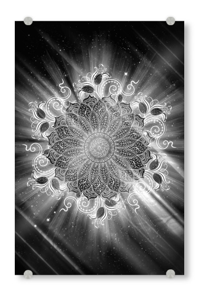 Acrylglasbild "Mandala Dark Universe" artboxONE - Natur,Abstrakt - Mandala,Vector,Yoga,Boho,Fancy,Arabic,Abstract,Nature,Tribal,Universe,Black,White