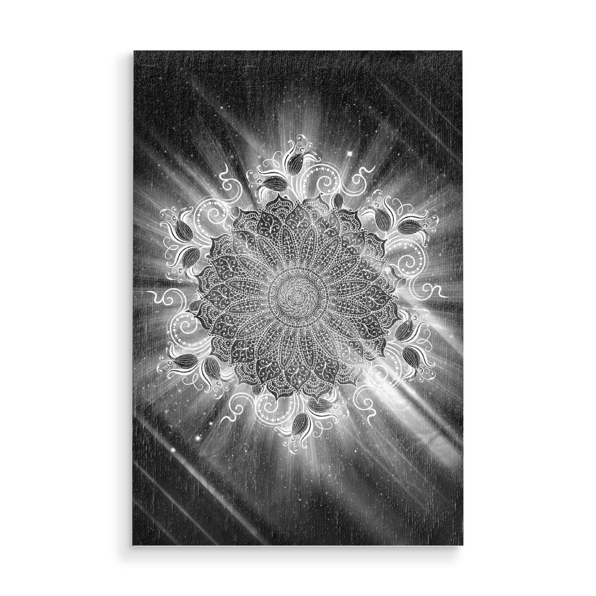 Holzbild "Mandala Dark Universe" artboxONE - Natur,Abstrakt - Mandala,Vector,Yoga,Boho,Fancy,Arabic,Abstract,Nature,Tribal,Universe,Black,White