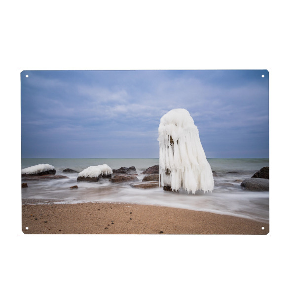 Metall Poster "Eis, Buhne und Ostsee" artboxONE - Natur,Reise,Reise / Strand und Meer