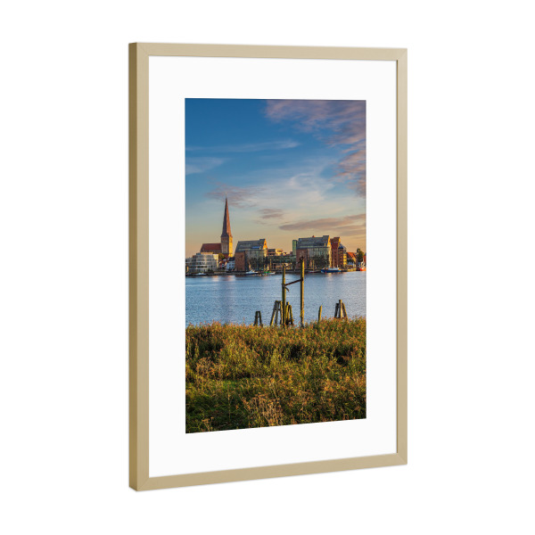 Poster mit Rahmen Gold "Schilf, Dalben, Warnow" artboxONE - Natur,Reise,Architektur,Städte / Weitere