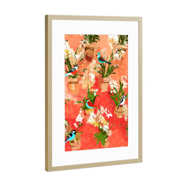 Poster mit Rahmen Gold "Birds of different feathers flock" artboxONE - Floral,Tiere,Abstrakt