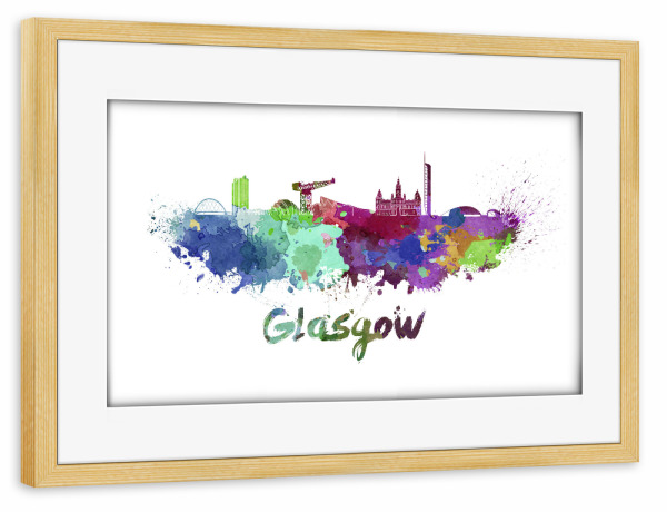 Poster mit Rahmen kiefer "GLASGOW skyline in watercolor-b" artboxONE - Städte,Abstrakt,Architektur