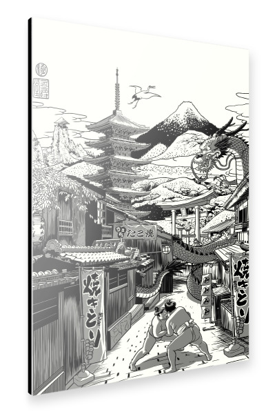 Alu-Dibond "Alley in Japan with Dragon" 30x20 cm artboxONE