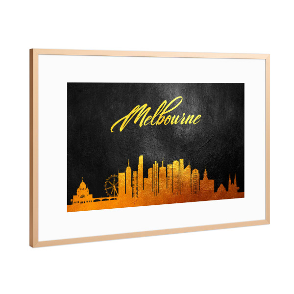 Poster mit Rahmen Kupfer "Melbourne Australia Gold Skyline" artboxONE - Städte - Melbourne,Australia,Gold,Skyline,City,Stadt