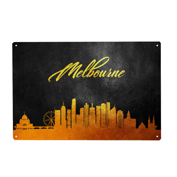 Holzbild "Melbourne Australia Gold Skyline" artboxONE - Städte - Melbourne,Australia,Gold,Skyline,City,Stadt