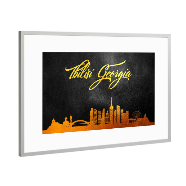 Poster mit Rahmen Silber "Tbilisi Georgia Gold Skyline" artboxONE - Städte - Tbilisi,Georgia,Gold,Skyline,City,Stadt