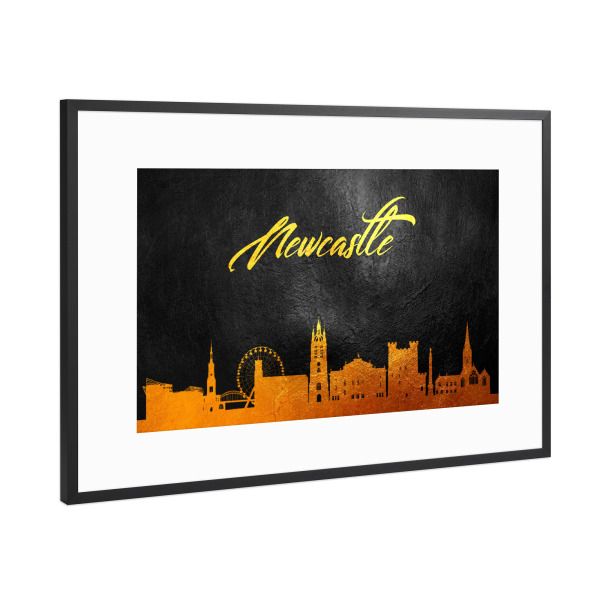 Poster mit Rahmen Schwarz (Metallic) "Newcastle England Gold Skyline" artboxONE - Städte - Gold,Skyline,Newcastle,England,City,Stadt