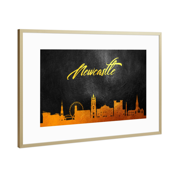 Poster mit Rahmen Gold "Newcastle England Gold Skyline" artboxONE - Städte - Gold,Skyline,Newcastle,England,City,Stadt