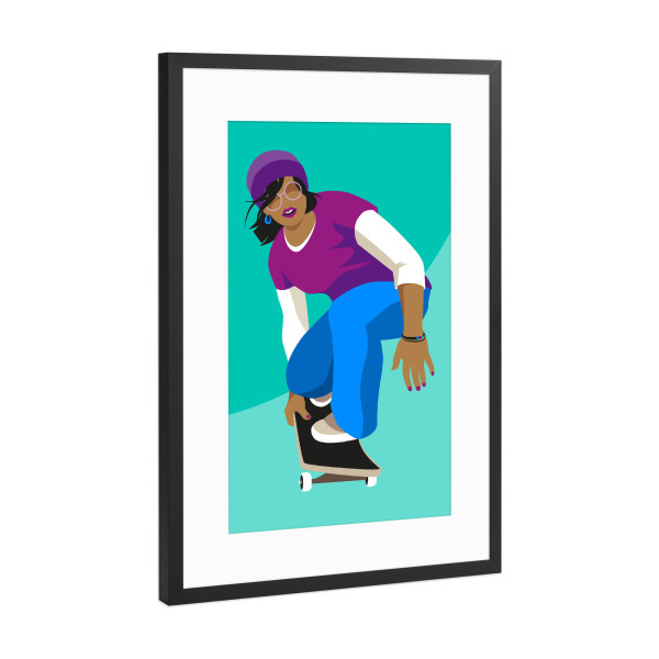 Poster mit Rahmen Schwarz (Metallic) "Skater Girl" artboxONE - Für Kinder,Menschen,Sport
