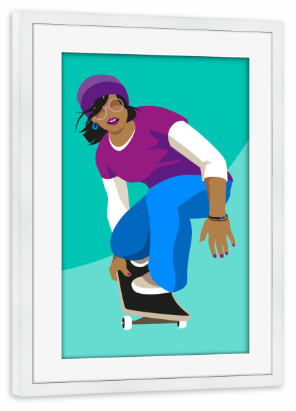 Poster mit Rahmen weiß "Skater Girl" artboxONE - Für Kinder,Menschen,Sport