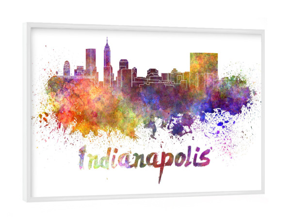 Poster mit weißem Rahmen "INDIANAPOLIS skyline in watercolor" artboxONE - Städte,Abstrakt,Architektur