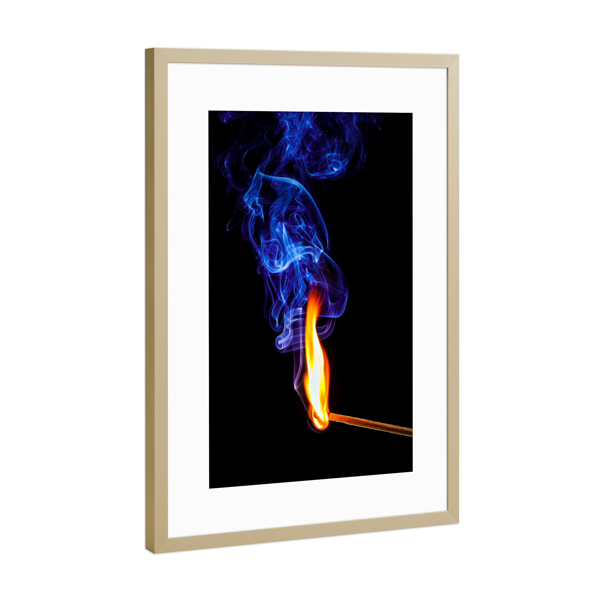 Poster mit Rahmen Gold "Flamme und Rauch" artboxONE - Natur - Flamme,Rauch,Feuer,Qual,Streichholz,Zündholz,Fire,Flame