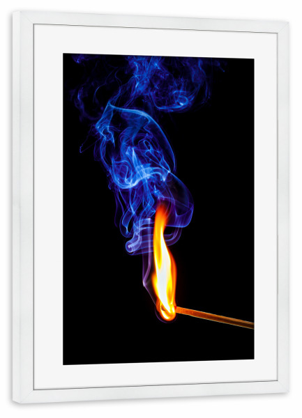Poster mit Rahmen weiß "Flamme und Rauch" artboxONE - Natur - Flamme,Rauch,Feuer,Qual,Streichholz,Zündholz,Fire,Flame