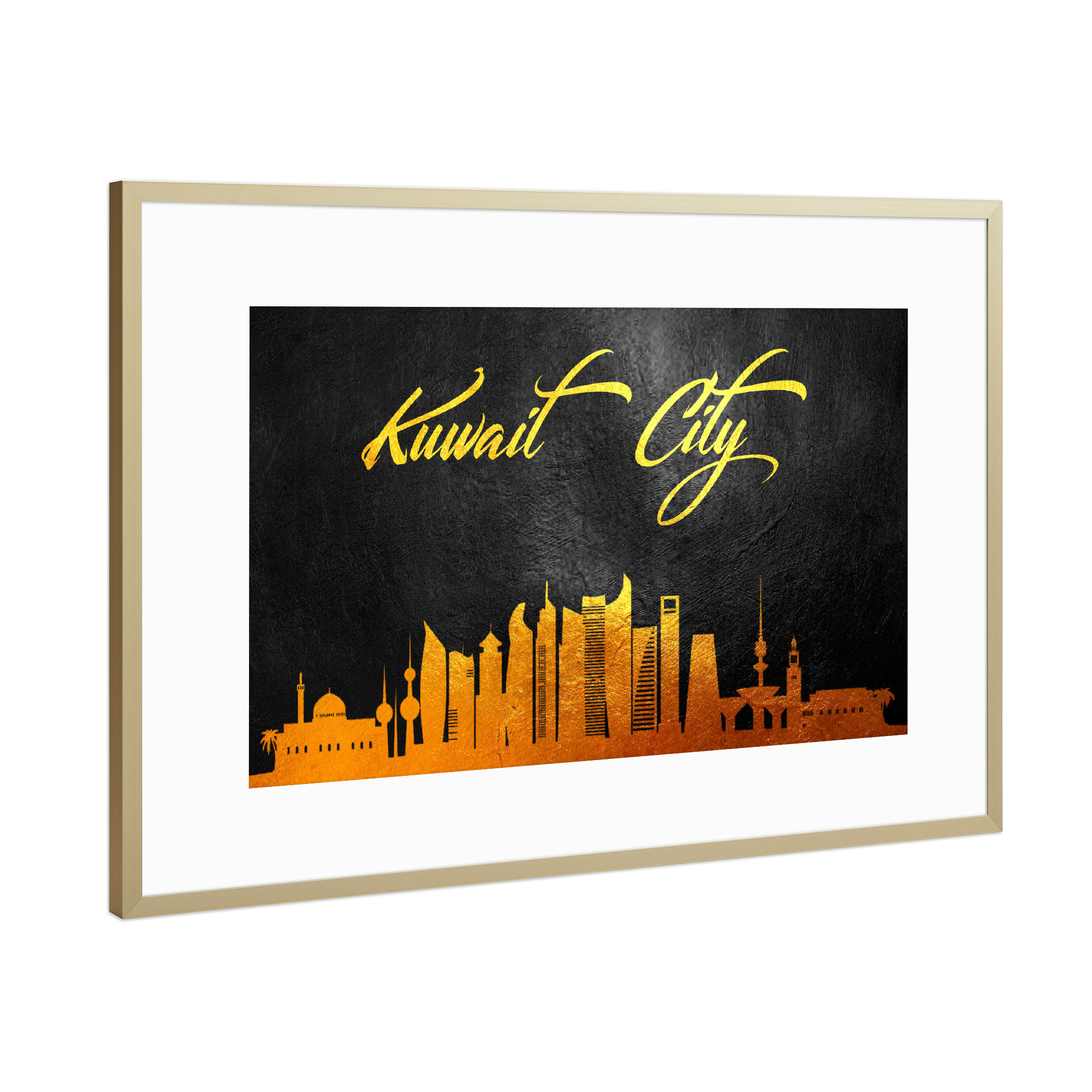 Poster mit Rahmen Gold "Kuwait City Gold Skyline" artboxONE - Städte - Gold,Skyline,Kuwait city,Kuwait,City,Stadt