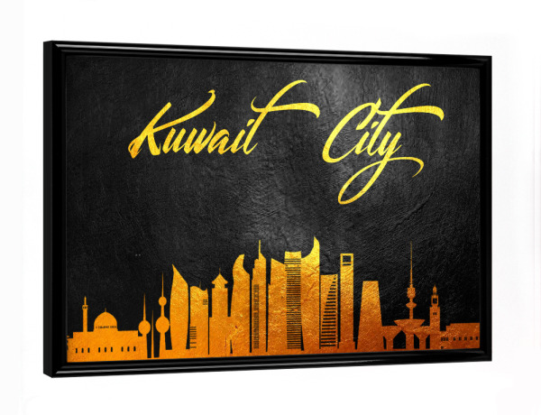 Poster mit schwarzem Rahmen "Kuwait City Gold Skyline" artboxONE - Städte - Gold,Skyline,Kuwait city,Kuwait,City,Stadt
