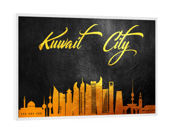 Poster mit weißem Rahmen "Kuwait City Gold Skyline" artboxONE - Städte - Gold,Skyline,Kuwait city,Kuwait,City,Stadt