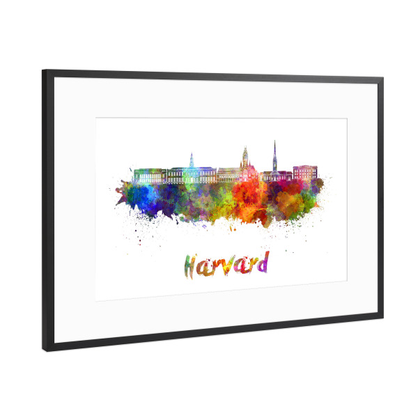 Poster mit Rahmen Schwarz (Metallic) "HARVARD skyline in watercolor" artboxONE - Städte,Abstrakt,Architektur