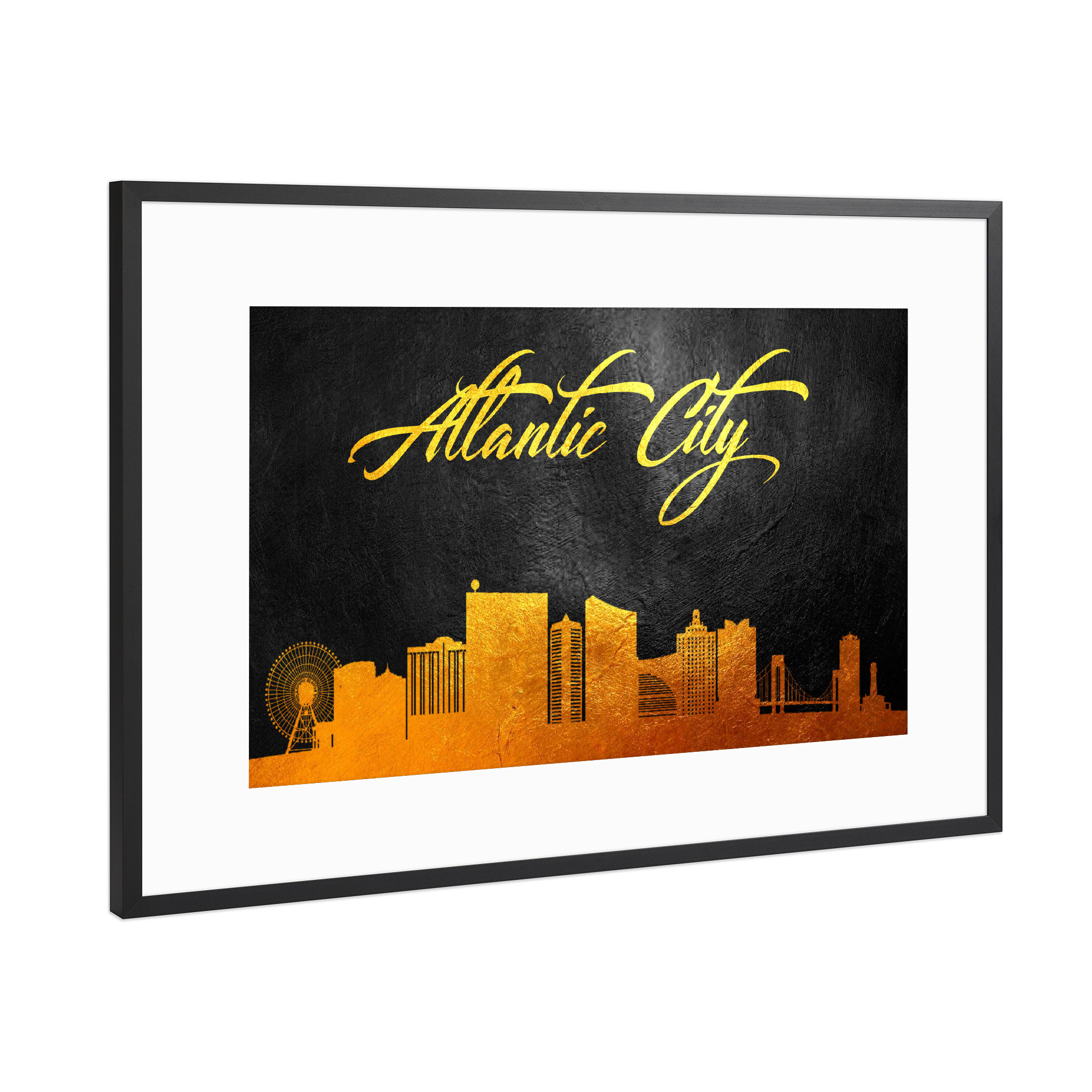 Poster mit Rahmen Schwarz (Metallic) "Atlantic City New Jersey Gold" artboxONE - Städte - Atlantic city,New jersey,Gold,Skyline,City,Stadt