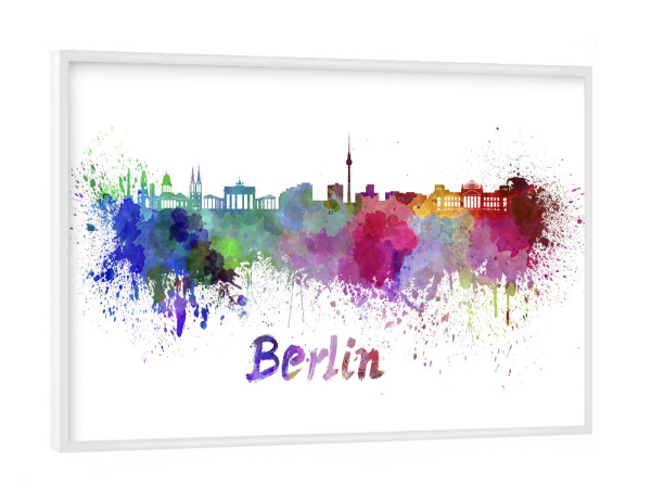 Poster mit weißem Rahmen "BERLIN skyline in watercolor-b" artboxONE - Städte,Reise,Abstrakt,Architektur