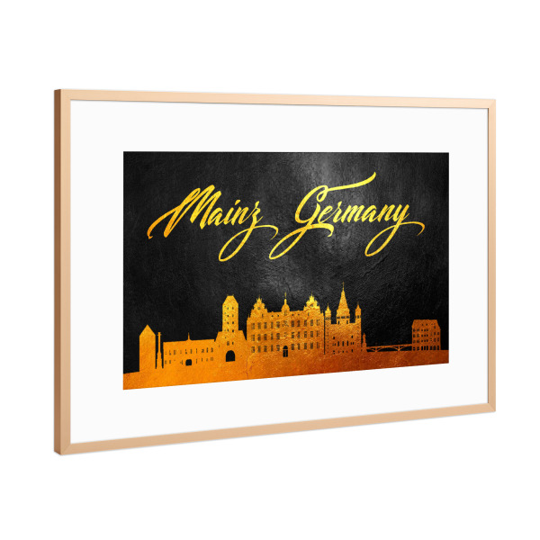 Poster mit Rahmen Kupfer "Mainz Germany Gold Skyline" artboxONE - Städte - Mainz,Germany,Gold,Skyline,City,Stadt