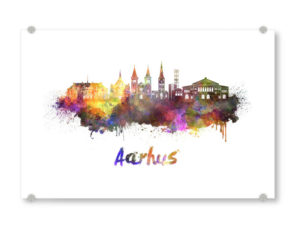 Acrylglasbild "AARHUS skyline in watercolor-b" artboxONE - Städte,Reise - Skyline,Monuments,Travel,Tourism,Panoramic,City,Famous,Stadt,Bunt,Colorful
