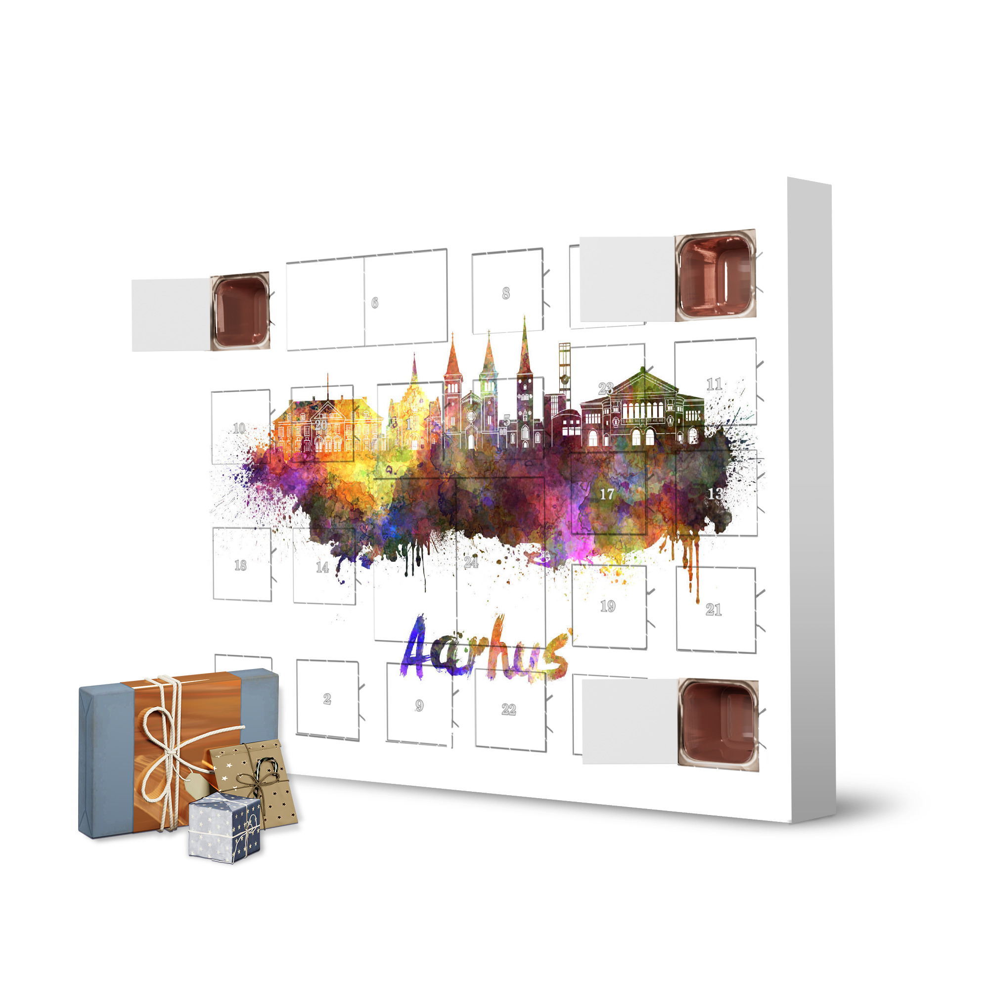 Adventskalender zum Selbstbefüllen AARHUS skyline in watercolor-b artboxONE Adventskalender Städte