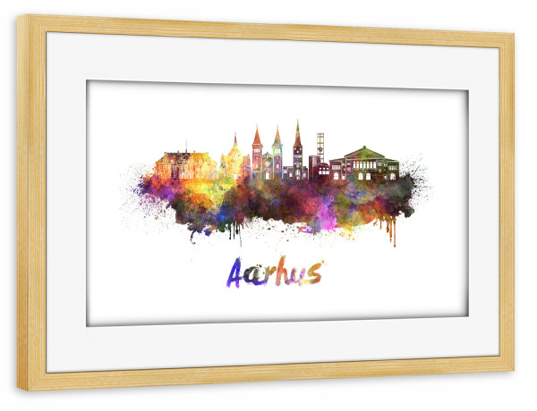 Poster mit Rahmen kiefer "AARHUS skyline in watercolor-b" artboxONE - Städte,Reise