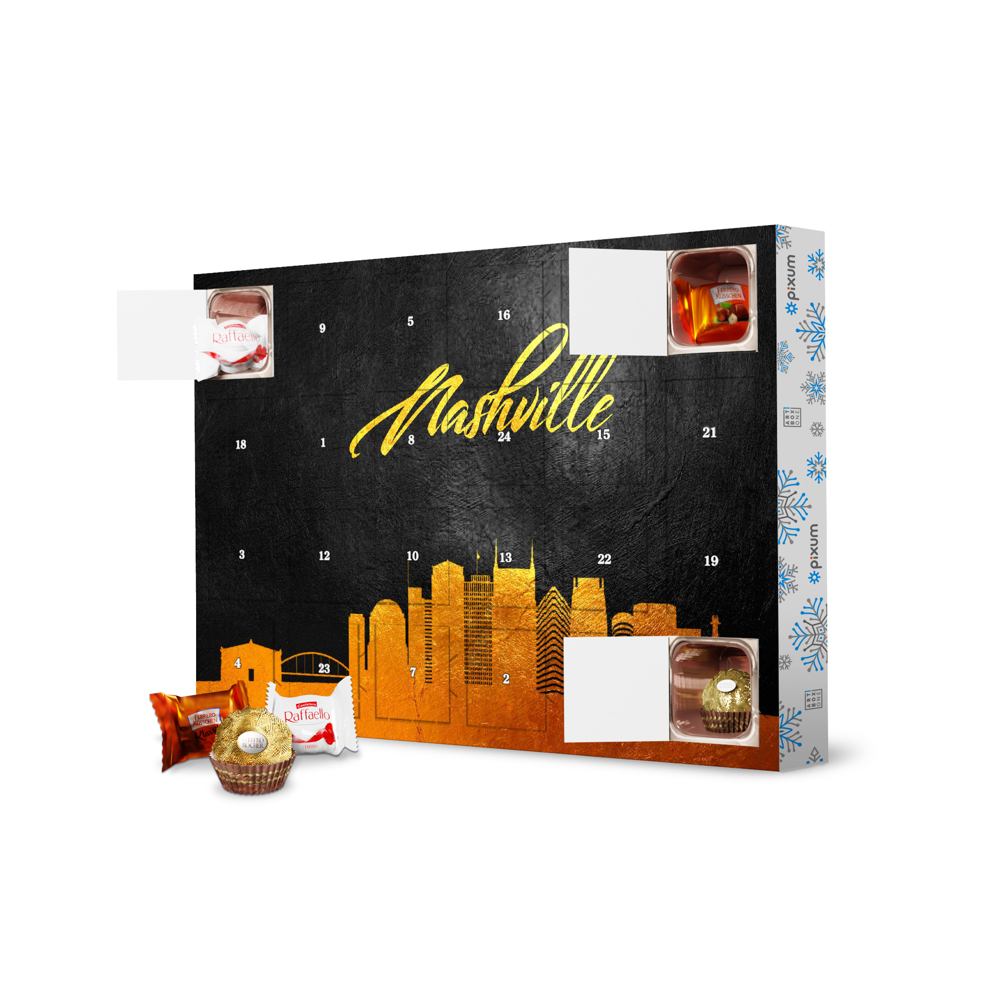 Adventskalender mit Ferrero Pralinen Nashville Tennessee Gold Skyline artboxONE Adventskalender Städte