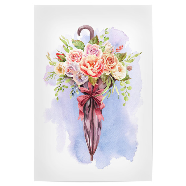 Poster 30x20 cm "Blumen im Regenschrim" artboxONE - Natur,Floral - Blume,Pflanze,Schirm,Deko,Blüte,Blatt,Flora,Plants,Bunt,Colorful,Floral