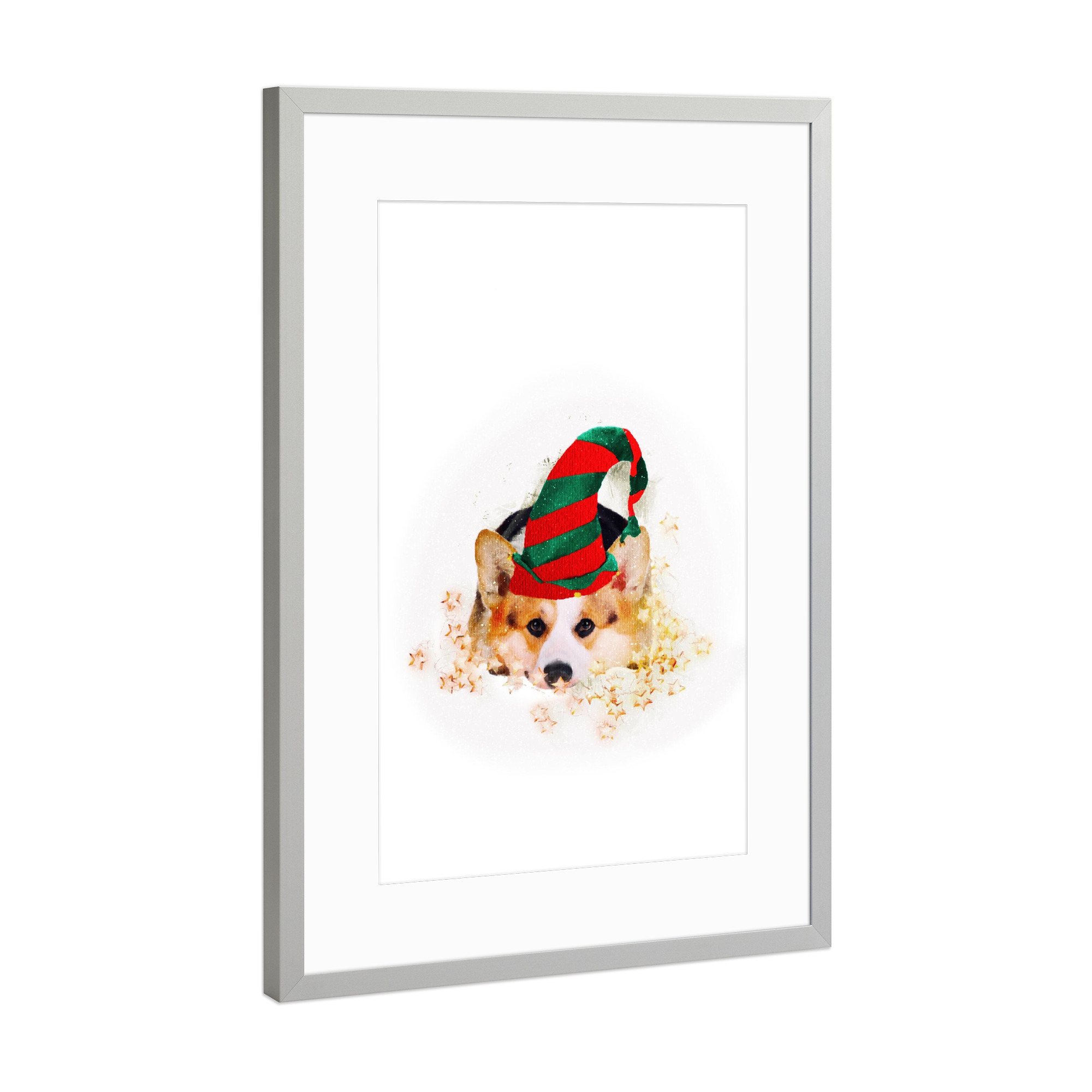 Poster mit Rahmen Silber "Corgi Santa’s Helper" artboxONE - Tiere,Weihnachten