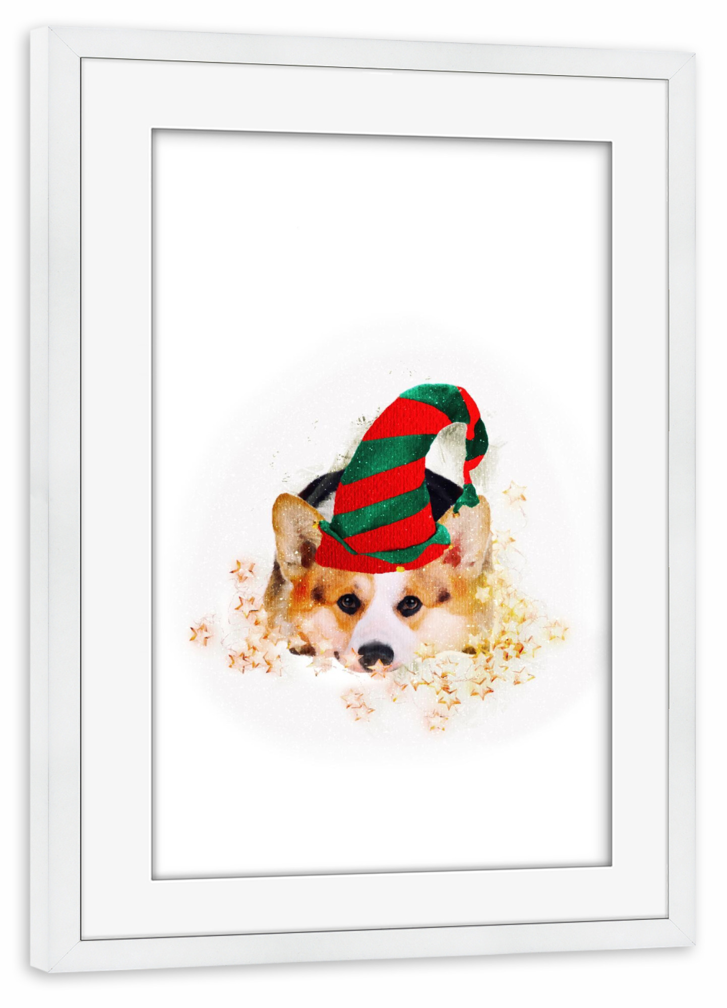 Poster mit Rahmen weiß "Corgi Santa’s Helper" artboxONE - Tiere,Weihnachten