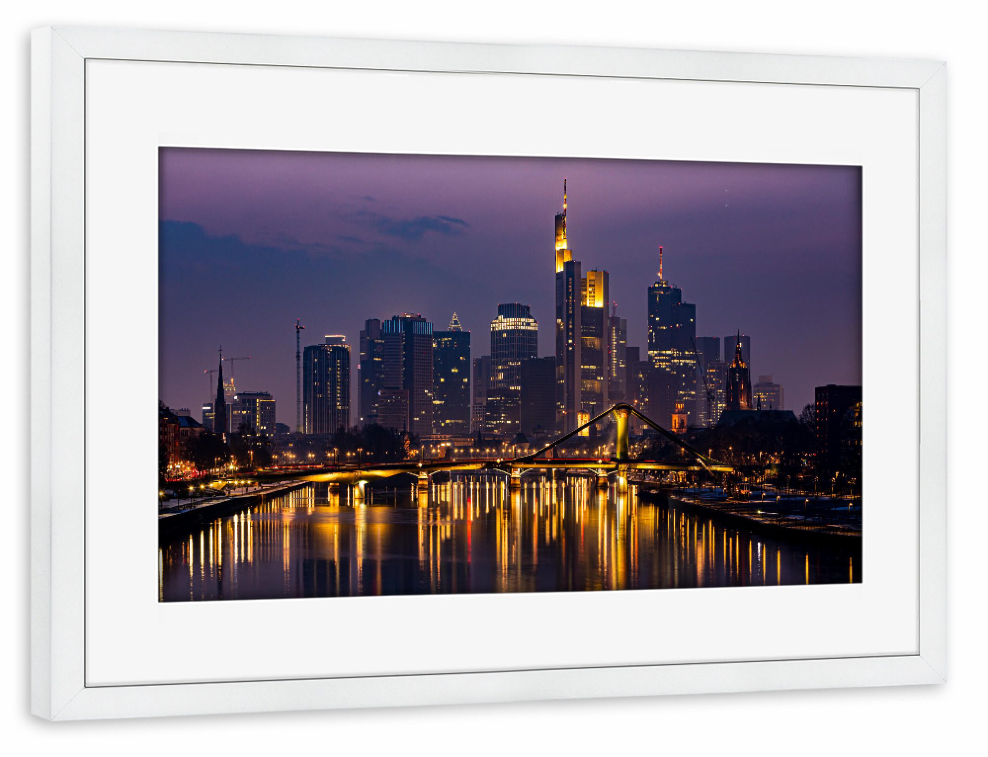 Poster mit Rahmen weiß "Die Frankfurter Skyline" artboxONE - Architektur,Städte / Frankfurt