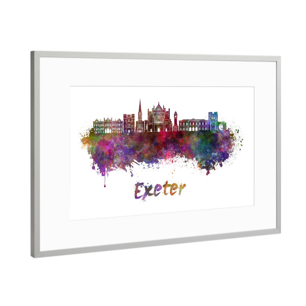 Poster mit Rahmen Silber "EXETER skyline in watercolor-b" artboxONE - Städte,Abstrakt,Architektur