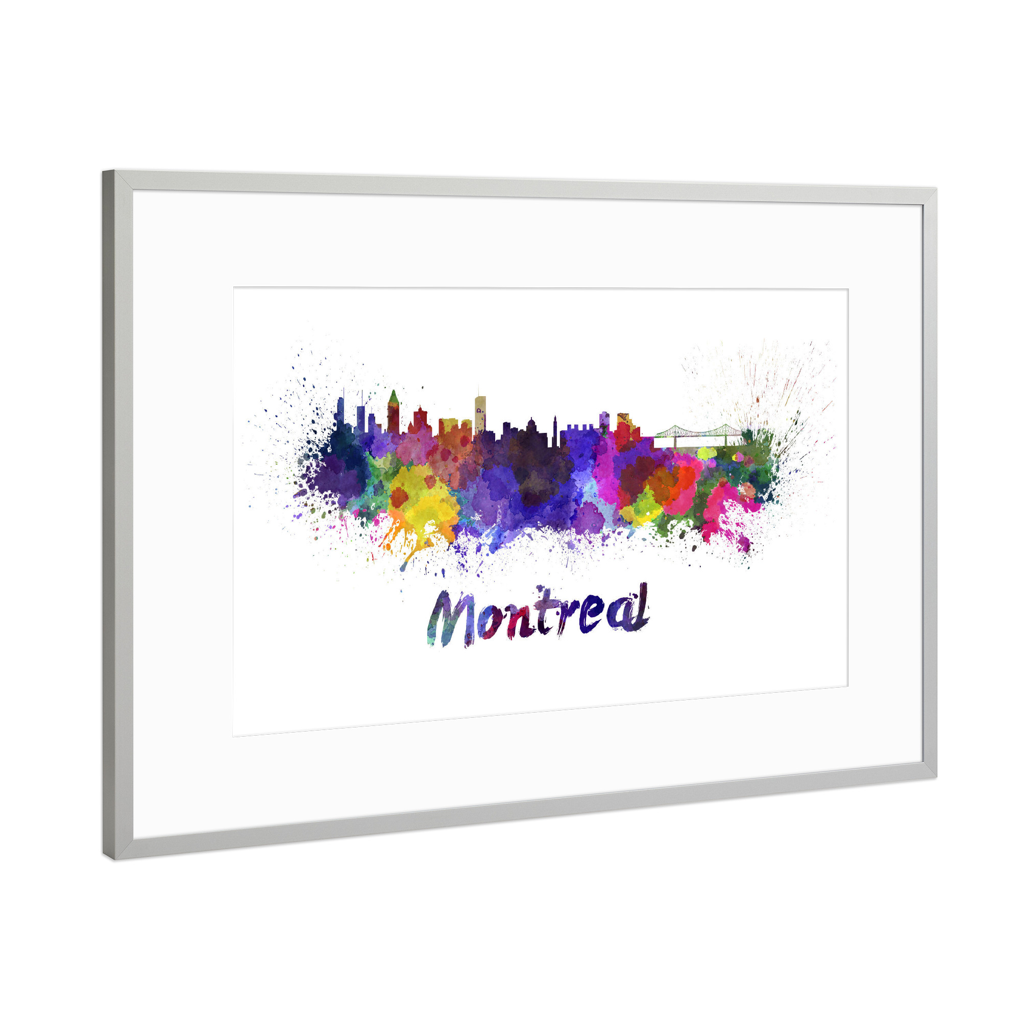 Poster mit Rahmen Silber "MONTREAL skyline in watercolor" artboxONE - Städte,Abstrakt