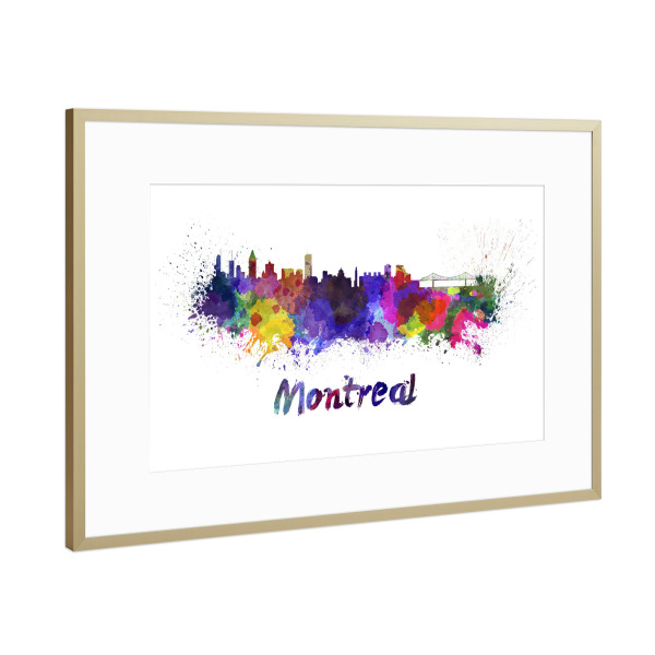 Poster mit Rahmen Gold "MONTREAL skyline in watercolor" artboxONE - Städte,Abstrakt