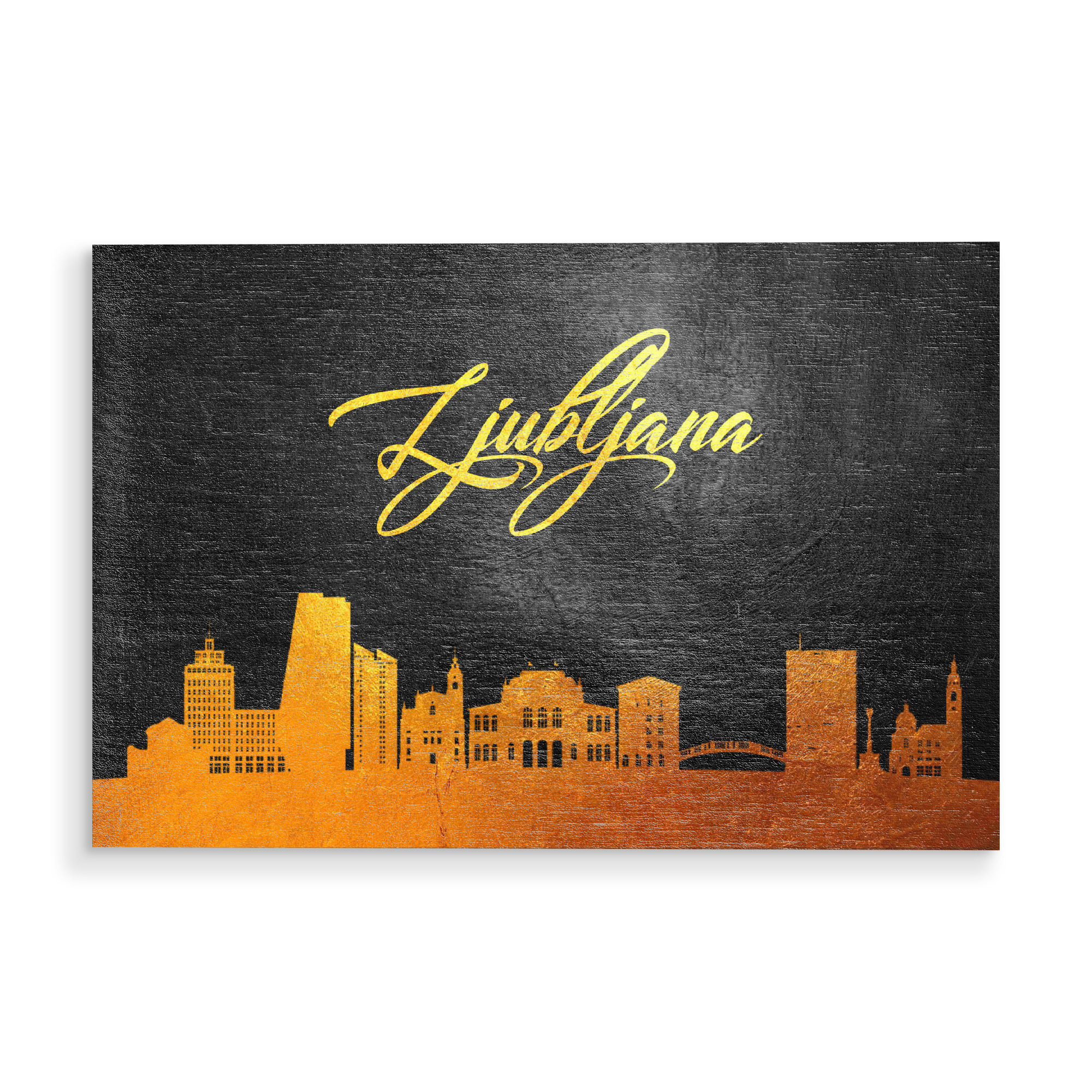 Holzbild "Ljubljana Slovenia Gold Skyline" artboxONE - Städte - Gold,Skyline,Ljubljana,Slovenia,Stadt,City