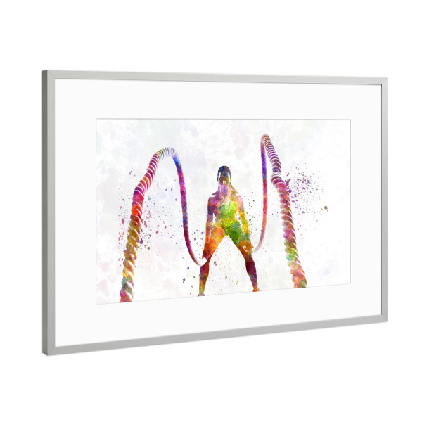 Poster mit Rahmen Silber "Fitness exercise in watercolor-b" artboxONE - Abstrakt,Sport