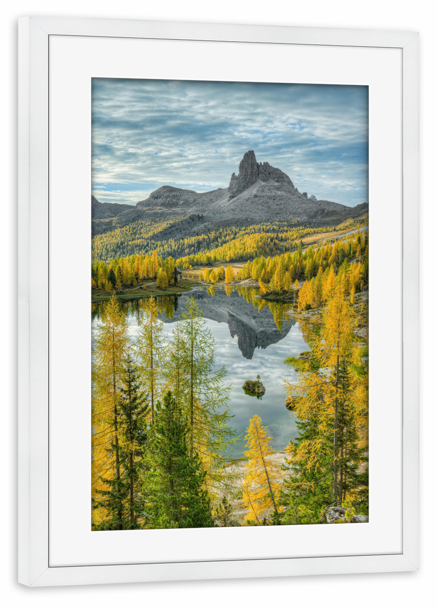Poster mit Rahmen weiß "Herbst am Lago Federa" artboxONE - Natur,Reise,Reise / Länder