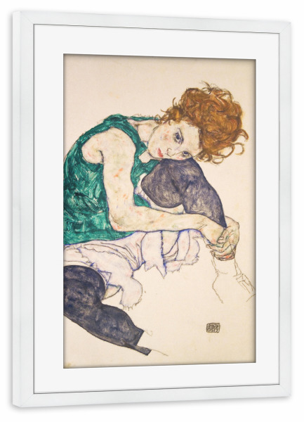 Poster mit Rahmen weiß "Sitzende Frau" artboxONE - Menschen - Egon schiele,Menschen,Kunst,Malerei,Gemälde,Woman,Female,Frau