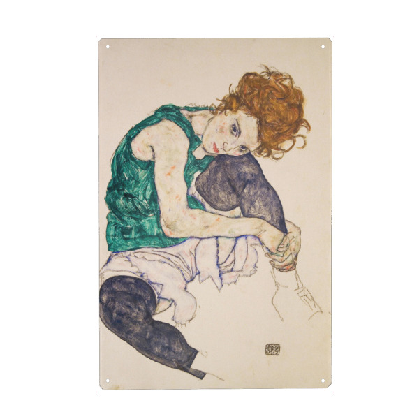 Holzbild "Sitzende Frau" artboxONE - Menschen - Egon schiele,Menschen,Kunst,Malerei,Gemälde,Woman,Female,Frau