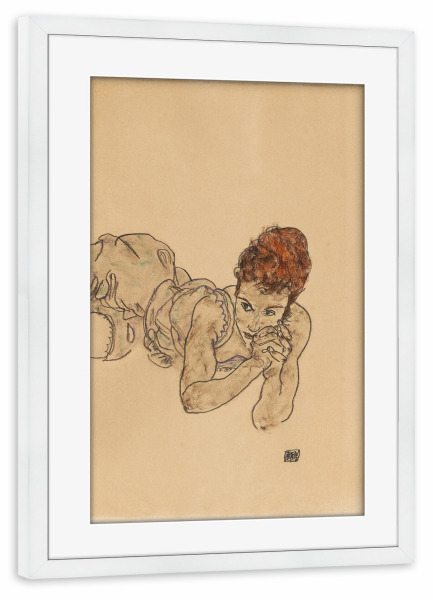 Poster mit Rahmen weiß "Die Liegende Frau" artboxONE - Menschen - Egon schiele,Frau,Female,Woman,Liegend,Kunst,Malerei,Gemälde