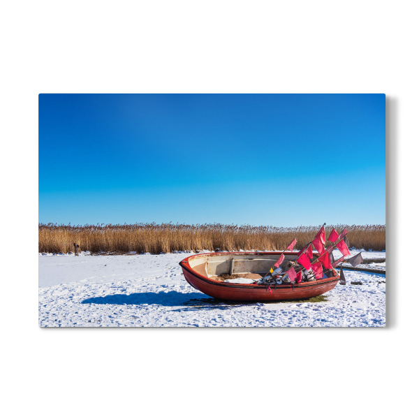 Galerie-Print "Boot, Schnee und Schilf" 30x20 cm artboxONE
