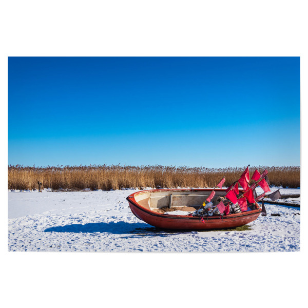 Poster 30x20 cm "Boot, Schnee und Schilf" artboxONE - Natur,Reise