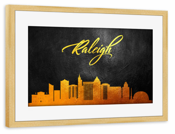 Poster mit Rahmen kiefer "Raleigh North Carolina Gold" artboxONE - Städte - Raleigh,North carolina,Gold,Skyline,City,Stadt