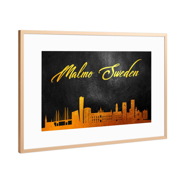 Poster mit Rahmen Kupfer "Malmo Sweden Gold Skyline" artboxONE - Städte - Malmo,Sweden,Gold,Skyline,City,Stadt