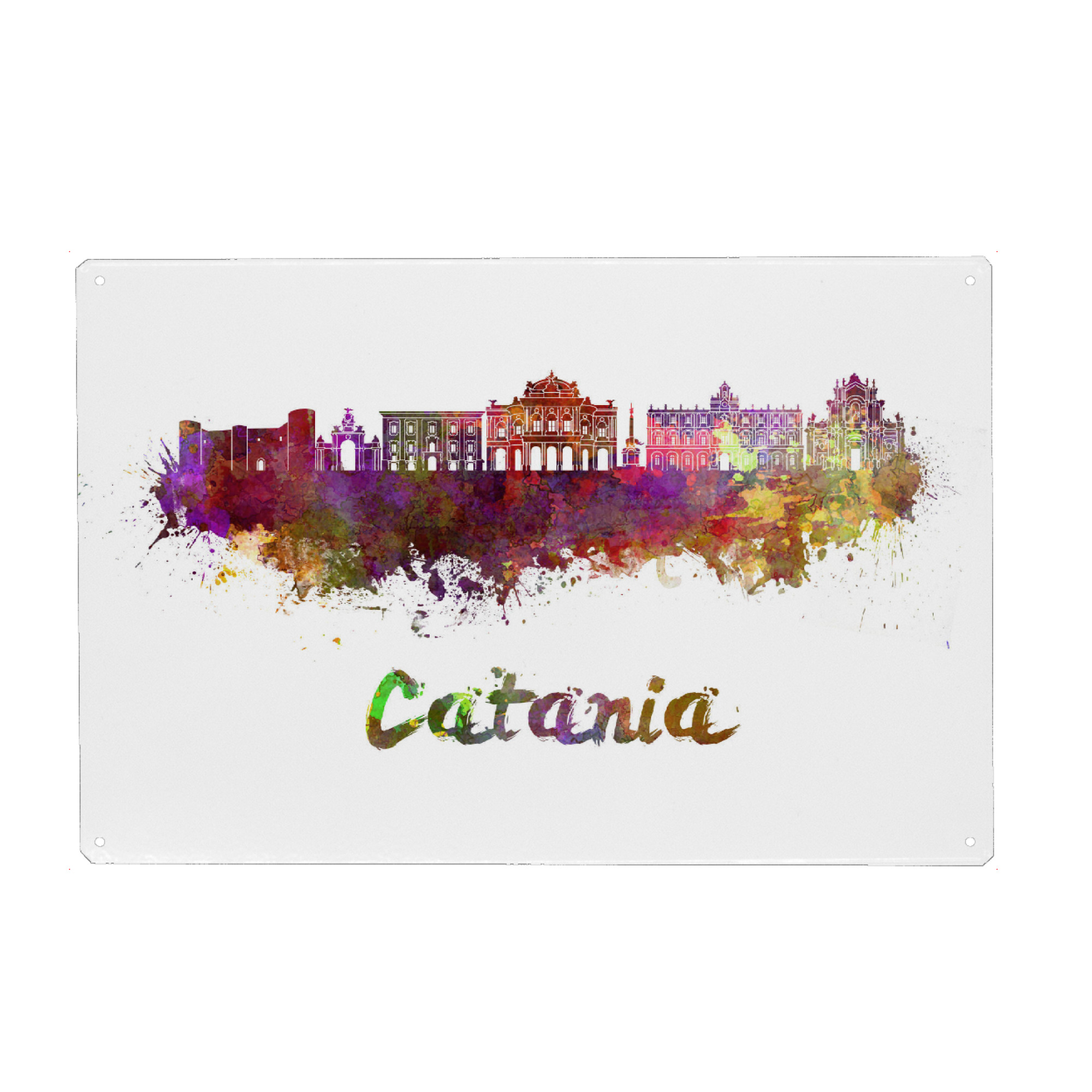 Metall Poster "CATANIA skyline in watercolor-B" artboxONE - Städte,Reise,Abstrakt,Architektur