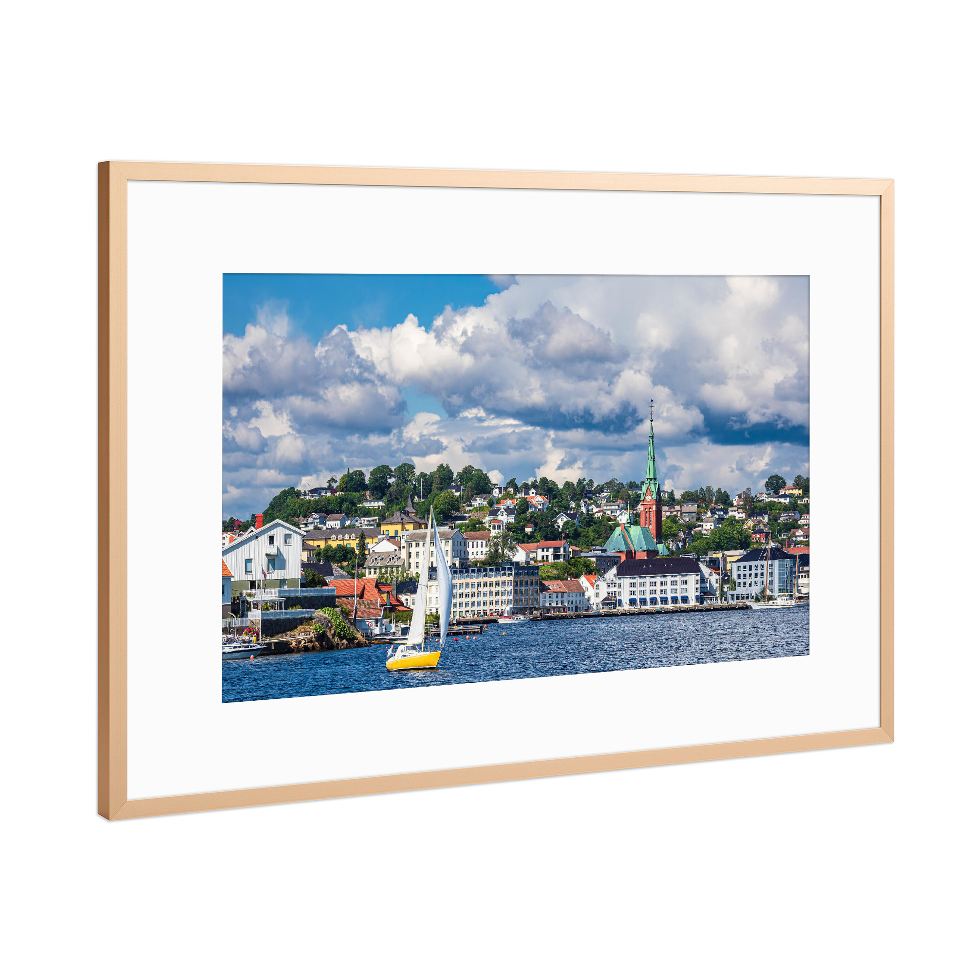 Poster mit Rahmen Kupfer "Segelboot vor Arendal" artboxONE - Reise,Architektur,Reise / Strand und Meer,Reise / Länder